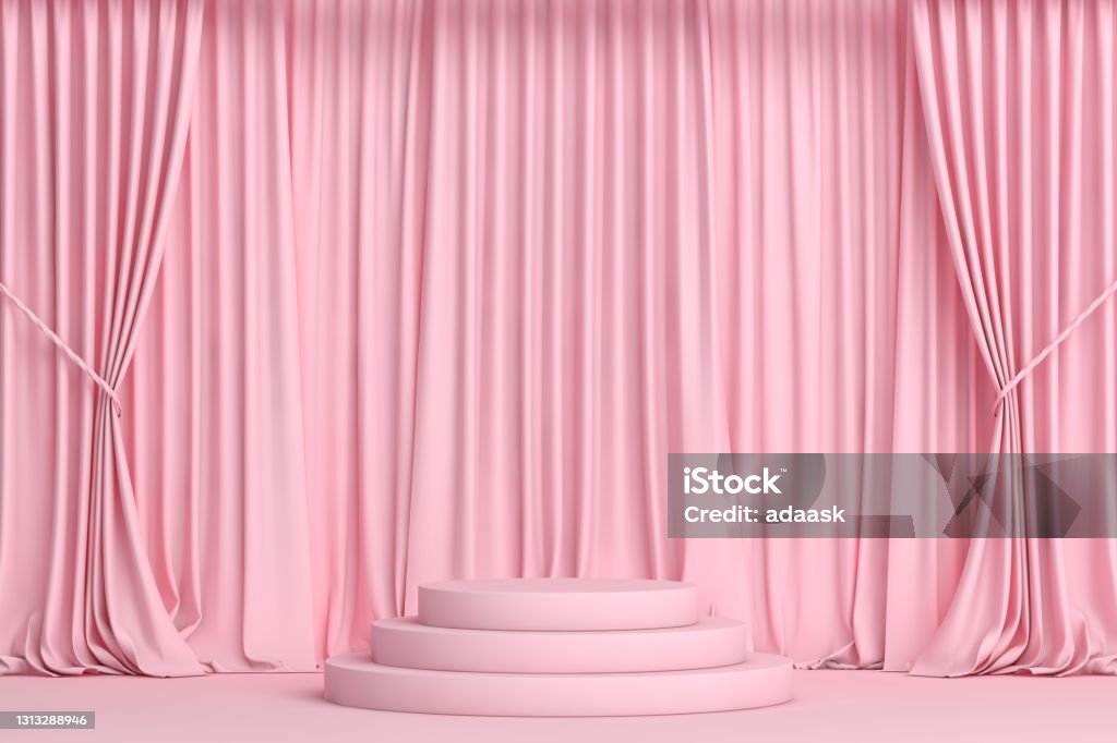 3d Empty Product Stand Podium In Front Of The Curtain Stock Photo -  Download Image Now - iStock