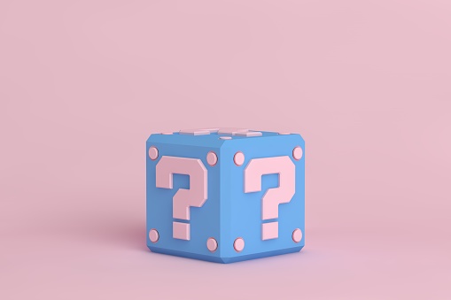 Pink and Blue Question Mark Cube On Pink Background, girl or boy