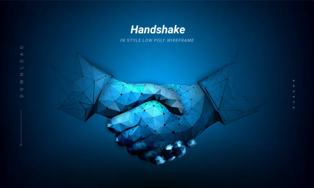 istock A handshake graphic formed by point and line connection. Concept of science and technology. Plexus lines and points in silhouette.Symbol future or innovation. Low poly wireframe. 1313291605