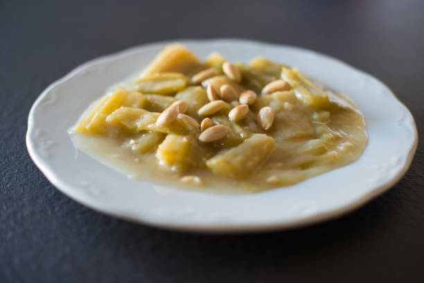 Homemade delicious thistle with almonds, typical Christmas dish