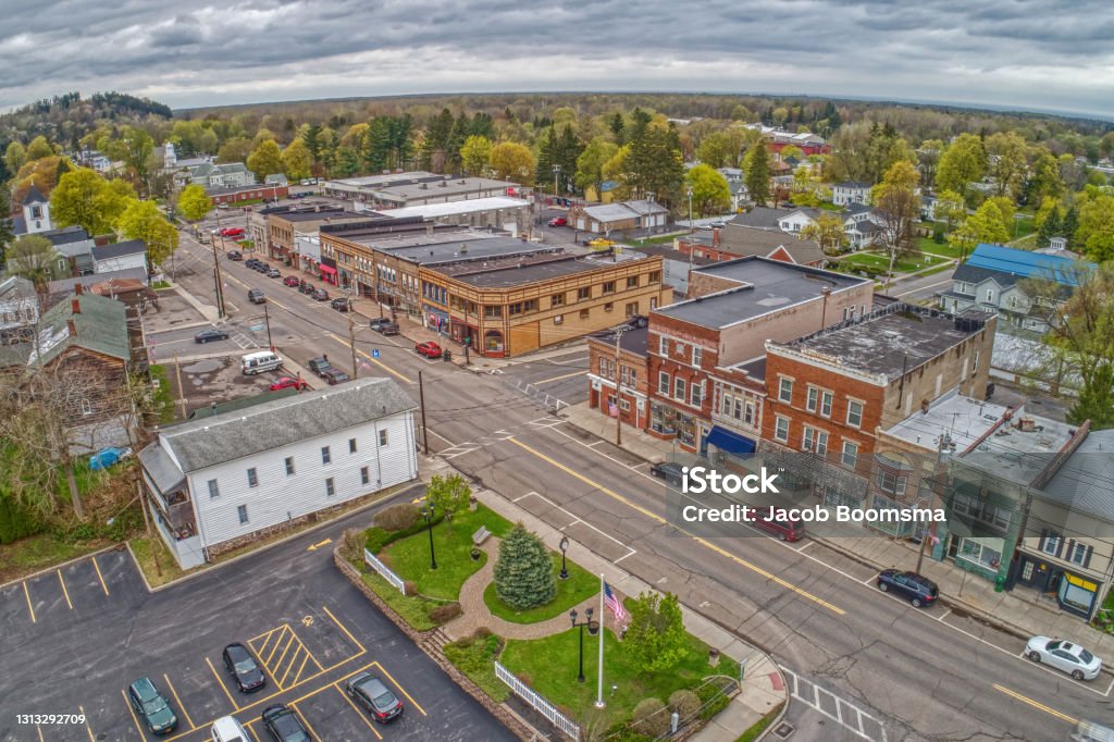 Aerial View of the Small Town of Sodus in Upstate New York Village Stock Photo
