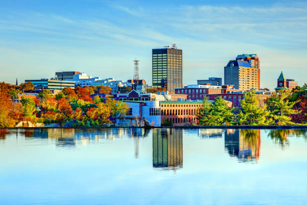 Autumn in Manchester, New Hampshire Manchester is the largest city in the state of New Hampshire and the largest city in northern New England. Manchester is known for its industrial heritage, riverside mills, affordability, and arts & cultural destination. new hampshire photos stock pictures, royalty-free photos & images