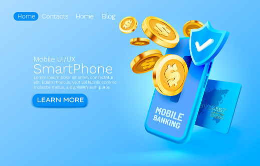 Mobile banking service, financial payment Smartphone mobile screen, technology mobile display light. Vector illustration