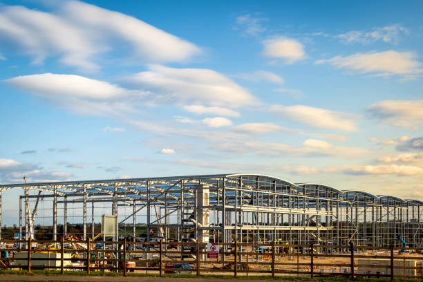 istock Industrial distribution warehouse construction frame in england uk 1313299096