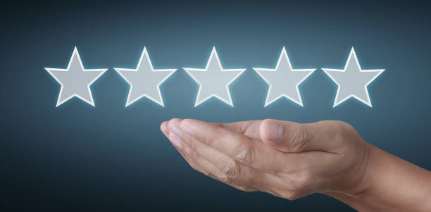 istock Hand of touching rise on increasing five stars. Increase rating evaluation classification concept 1313300264