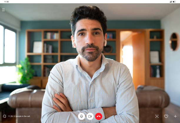 istock Business man on a work video call from home. 1313302096