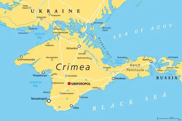 Vector illustration of Crimea, peninsula in Eastern Europe, political map