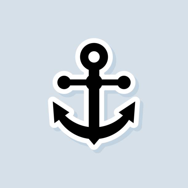 ilustrações de stock, clip art, desenhos animados e ícones de anchor sticker. sea or ocean concept. vector on isolated background. eps 10 - nautical vessel pattern rope tattoo