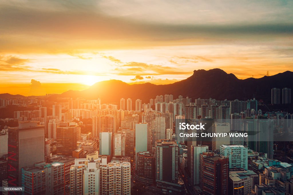 Hong Kong Skyline with dramatic sky Hong Kong Stock Photo