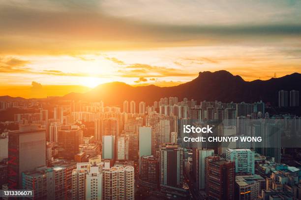 Hong Kong Skyline With Dramatic Sky Stock Photo - Download Image Now - Hong Kong, Lion Rock - Hong Kong, Mountain