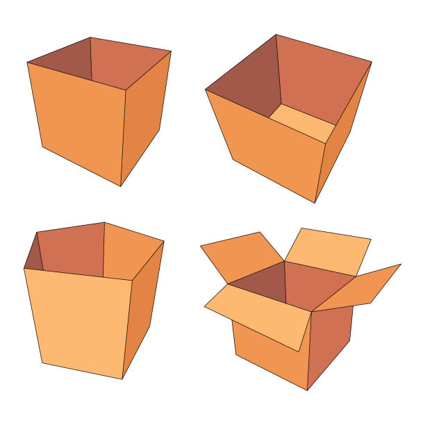wzory pudełek tekturowych - cardboard box box open carton stock illustrations