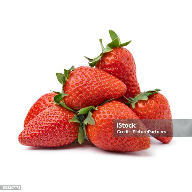 Heap Of Fresh Picked Red Strawberries Isolated On White Background Stock Photo - Download Image Now