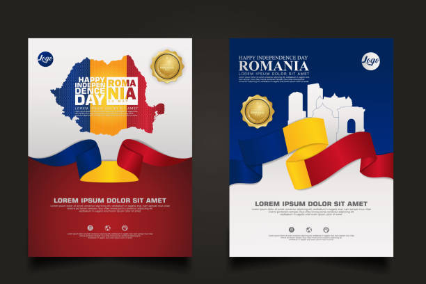 ustaw plakat promocje rumunia szczęśliwy dzień niepodległości szablon tła - romania romanian culture romanian flag flag stock illustrations