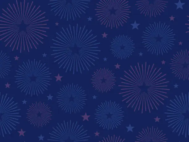 Vector illustration of Tileable Dark Patriotic Seamless Fireworks Celebration Background