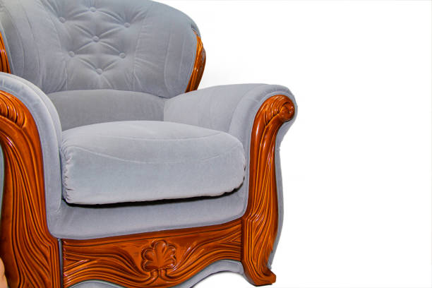istock Vintage furniture: reclining chair made of fabric, on a light background. 1313311077