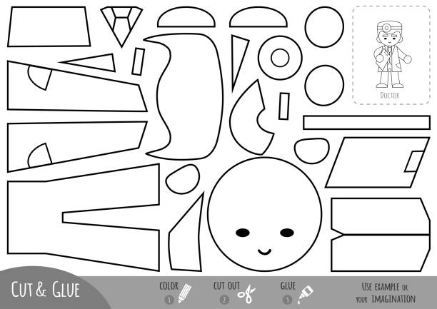 ilustrações de stock, clip art, desenhos animados e ícones de education paper game for children, doctor with clipboard - 11193