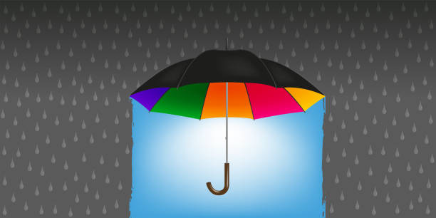 ilustrações de stock, clip art, desenhos animados e ícones de a magic umbrella turns the rain into good weather. - weather meteorologist meteorology symbol