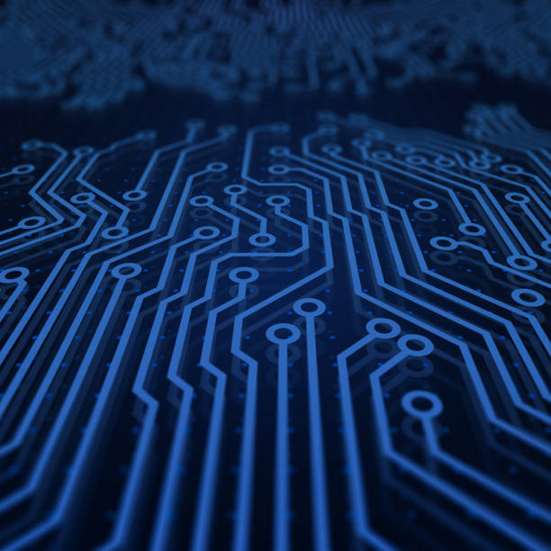 istock Blue printed circuit board , futuristic background . Abstract technology . 3D illustration . 1313312385