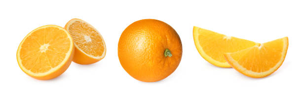 istock Set with tasty ripe oranges on white background. Banner design 1313313527
