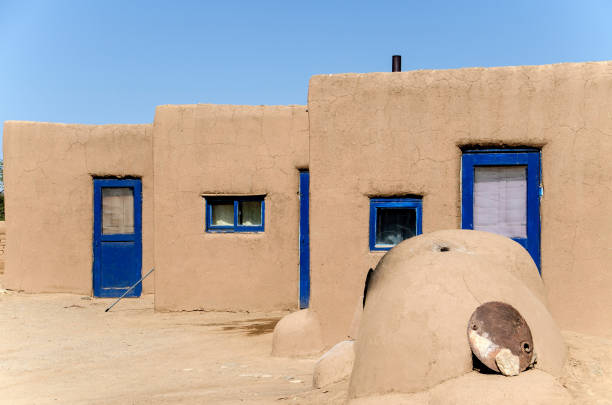 Taos Pueblo Houses with Horno (Wood Oven) stock photo