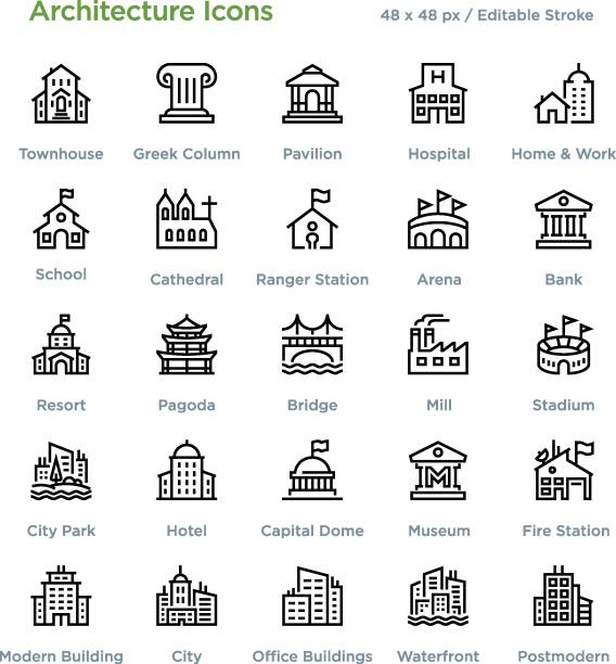 Architecture Icons - Outline Architecture Icons - Outline pavilion stock illustrations