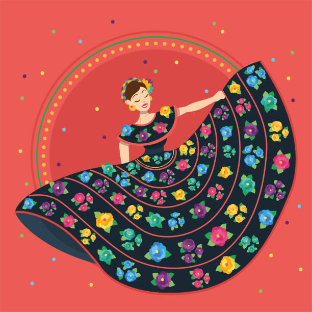 Traditional mexican woman Traditional mexican woman on a dress with flowers - Vector latin american and hispanic ethnicity stock illustrations