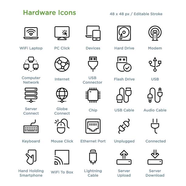 hardware-symbole - gliederung - netzstecker stock-grafiken, -clipart, -cartoons und -symbole