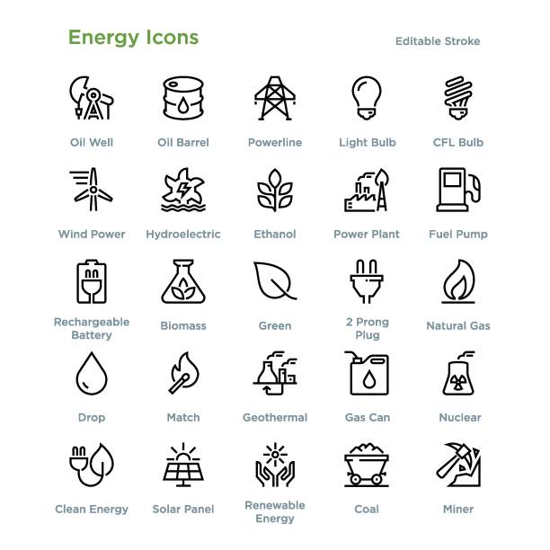 ikony energii — konspekt - paliwo kopalne stock illustrations