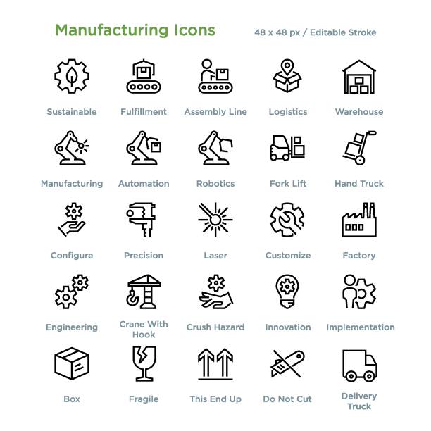 ilustrações de stock, clip art, desenhos animados e ícones de manufacturing icons - outline - configure