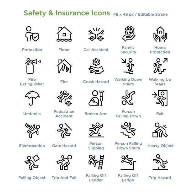 ilustraciones, imágenes clip art, dibujos animados e iconos de stock de iconos de seguridad y seguros - esquema - physical injury