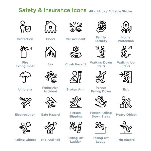 ilustrações de stock, clip art, desenhos animados e ícones de safety and insurance icons - outline - wrong injury