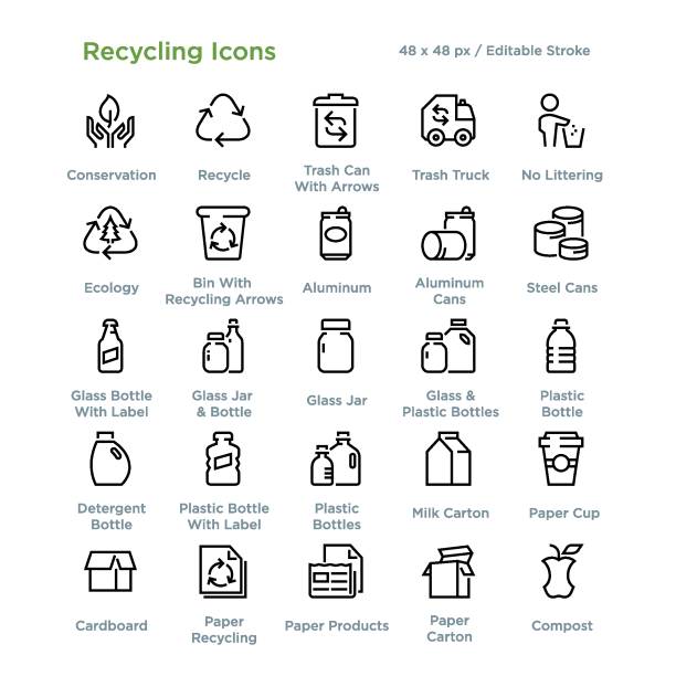 illustrations, cliparts, dessins animés et icônes de icônes de recyclage - contour - trognon de pomme