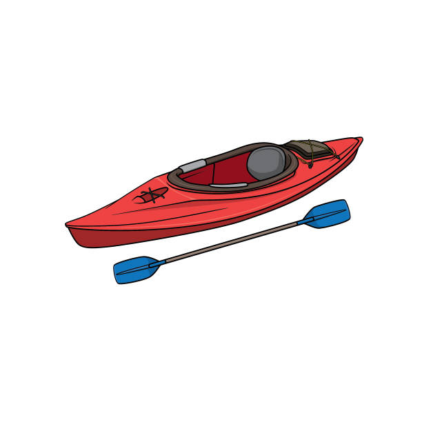 Vector illustration of kayak canoe rowboat sailboat yacht isolated on white background. Recreational sport concepts. Kids coloring page. Color cartoon character clipart.