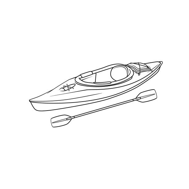 Vector illustration of kayak canoe rowboat sailboat yacht isolated on white background. Recreational sport concepts. Kids coloring page. Color cartoon character clipart.