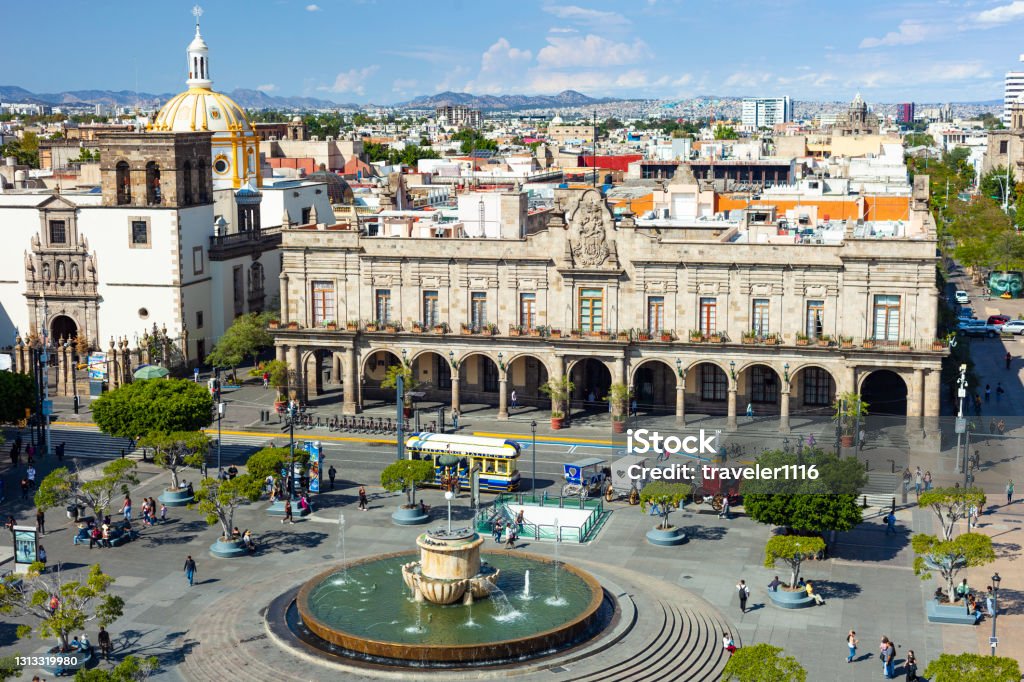 View of the Plaza Guadalajara in downtown Guadalajara, Jalisco, Mexico. The Plaza Guadalajara in Guadalajara, Jalisco, Mexico. Guadalajara - Mexico Stock Photo