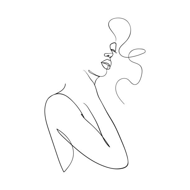 ilustraciones, imágenes clip art, dibujos animados e iconos de stock de una mujer de dibujo de línea.  arte minimalista moderno. - ilustración vectorial - face art