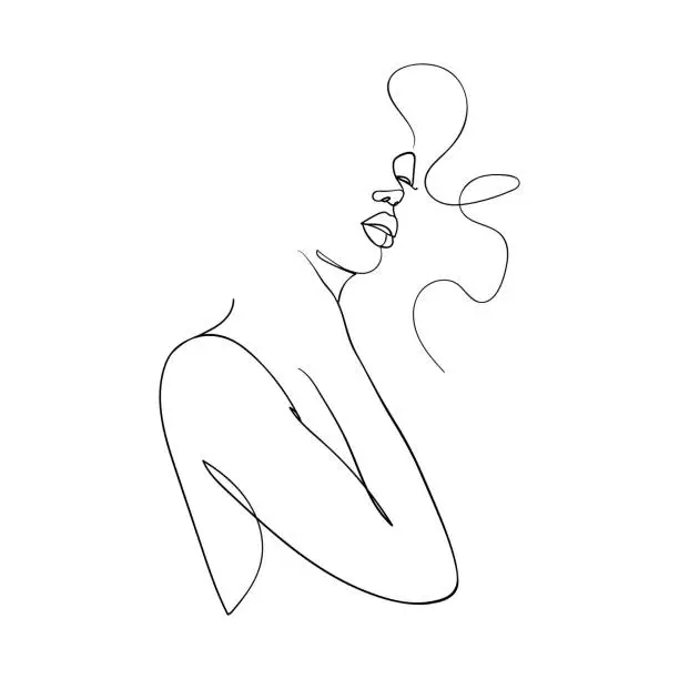 Vector illustration of One line drawing woman.  Modern minimalism art. - Vector illustration