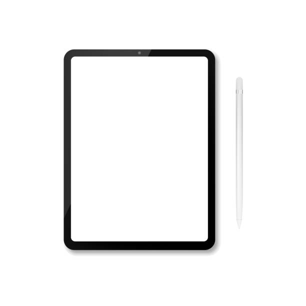 ilustrações, clipart, desenhos animados e ícones de tablet computador com caneta isolada. ilustração do vetor isolada em fundo branco. - sneering