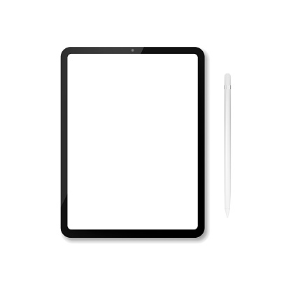 Tablet computer with stylus isolated.Vector illustration isolated on white background.Eps 10.