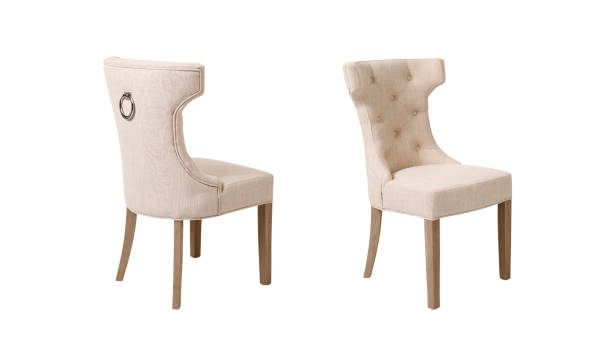 istock Back and front view of beige tufted dining chair on white background 1313321560
