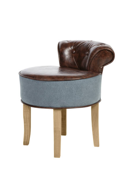 istock Brown and blue leather stool isolated on white background 1313322144