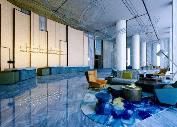 istock 3d render of luxury hotel reception and lobby 1313322843