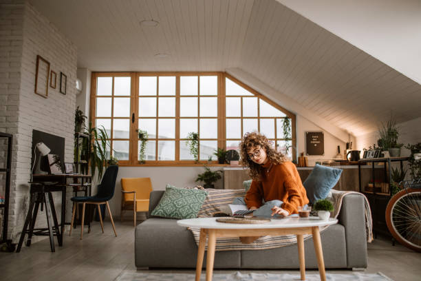 istock Young female student studying online at home 1313325311