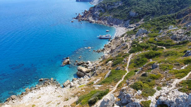 Aerial view of small beach in Skiathos.