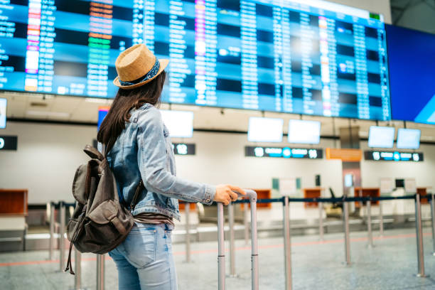 istock Tourist checking the arrival departure board 1313326686