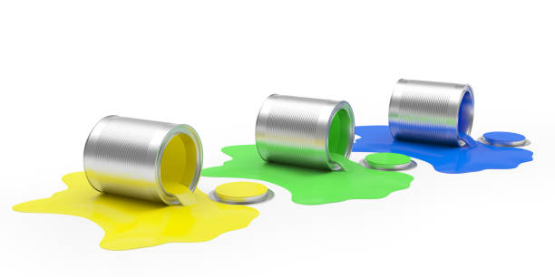 istock Metal open cans with colorful spilled paint 1313327954