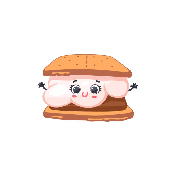 Smore With Marshmallow With Kawaii Face Cartoon Vector Illustration  Isolated Stock Illustration - Download Image Now - iStock