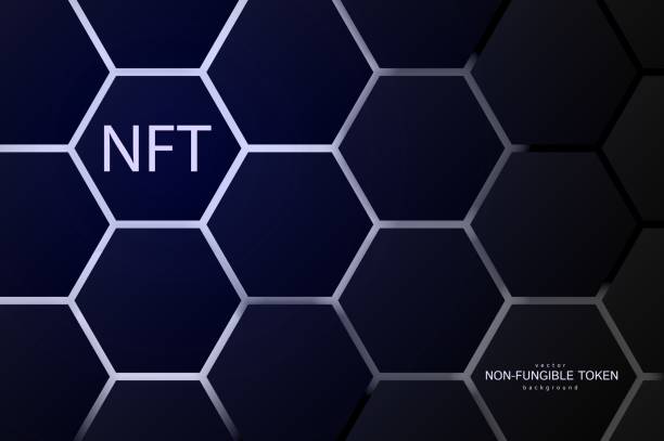 istock NFT non-fungible token concept on polygonal abstract background. Hexagon shapes pattern with lighting lines on dark backdrop and white non fungible token sign. Vector card illustration. 1313329856