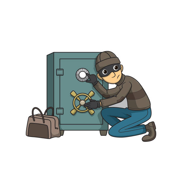 Vector illustration of thief isolated on white background. Jobs and occupations concept. Cartoon characters. Education and school kids coloring page, printable, activity, worksheet, flashcard. Vector illustration of thief isolated on white background. Jobs and occupations concept. Cartoon characters. Education and school kids coloring page, printable, activity, worksheet, flashcard. cartoon burglar stock illustrations