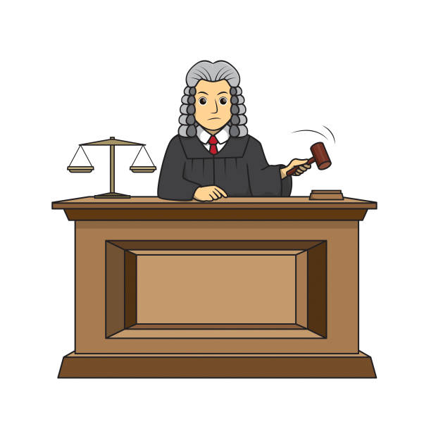 Vector illustration of judge isolated on white background. Jobs and occupations concept. Cartoon characters. Education and school kids coloring page, printable, activity, worksheet, flashcard. Vector illustration of judge isolated on white background. Jobs and occupations concept. Cartoon characters. Education and school kids coloring page, printable, activity, worksheet, flashcard. lawyer drawings stock illustrations